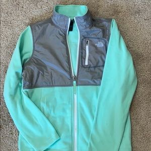 mint green Northface jacket